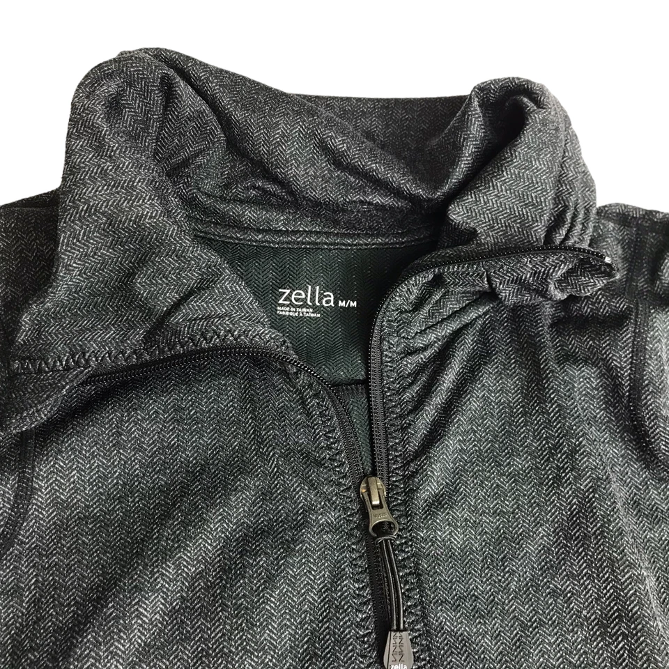 Chaqueta Atlética ZELLA Abrigo Cremallera Capucha Cuello Gris Espiga Patrón Para Mujer M Foto 2 de 4