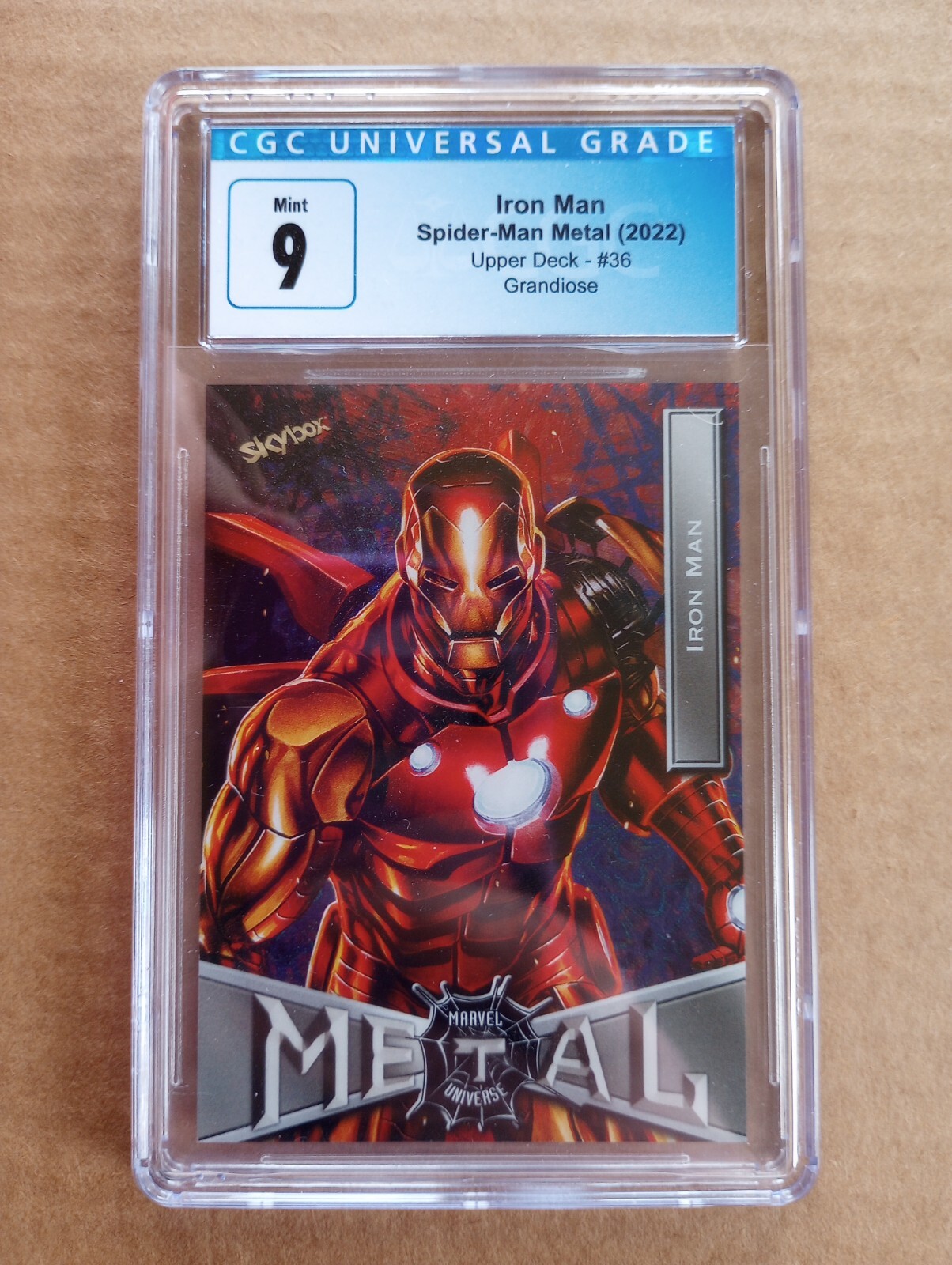 2022 Skybox Marvel Universe Metal Spider-Man #36 IRON MAN GRANDIOSE