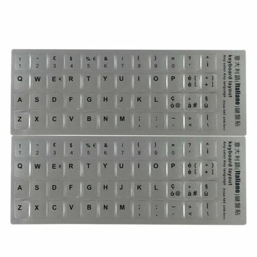 2 x Adesivi Grigi Etichette Lettere Tastiera Italiana Stickers Silver Keyboard