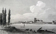ORLÉANS and its CATHEDRAL seen from the other bank of the LOIRE - Fine 19th century engraving