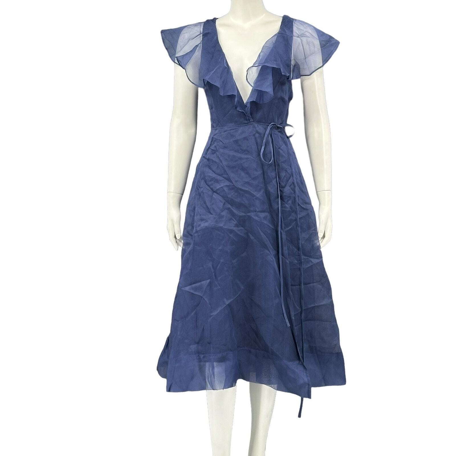 Vestido Reformation para mujer XS Cannes azul zafiro envolvente chifón cuello en V aleteo nuevo con etiquetas