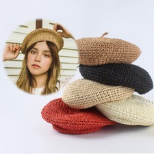 Vintage Woven Beret Handmade French Lady Girl Summer Beanie Hat Artist Cap