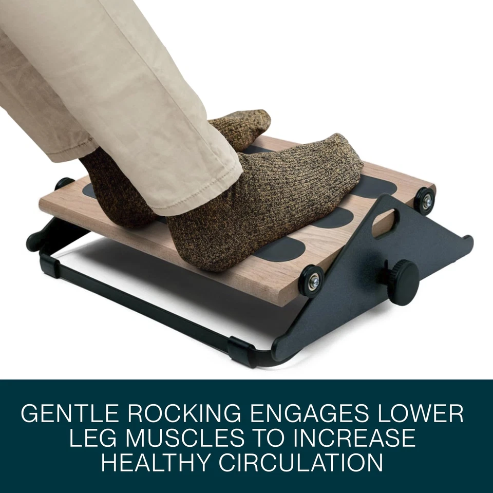 Ergonomic Rocking Footrest Natural Wood Adjustable Foot Stool for Comfort - Image 3 of 4