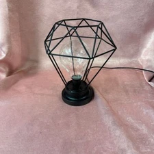 Modern Geometric Diamond Wire Table Lamp Black Metal Industrial Desk Light