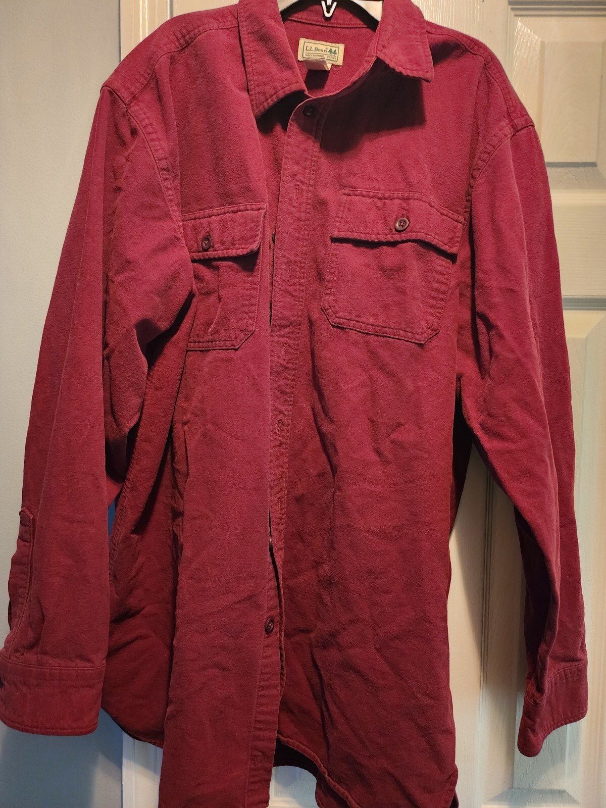 LL Bean Men's Large-Tall Heavy Red Chamois Flannel Long Sleeve Shirt 0MT04