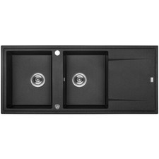 Granitspüle Doppelbecken MEGALO 50x116 Schwarz mit Abtropffläche | Siphon im SET