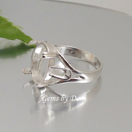 (12x10-16x12mm) Oval Cabochon Sterling Silver Side-Deco Ring Setting Size 7 - 11 - 第 7/8 張圖片