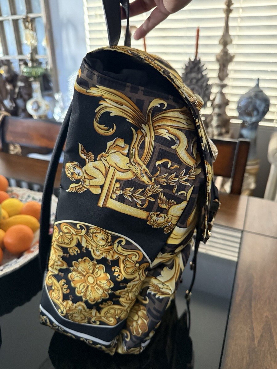 FENDI FENDACE UNISEX Backpack Nylon Black Yellow Limited Edition