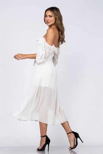 White Smocked Cold Shoulder Maxi Dress Size Medium - Picture 2 of 2