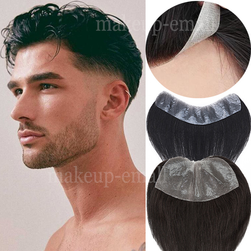 Front Hairline Mens TOupee 100 HUman Hair Replacement System Hairpiece Thin  SKin