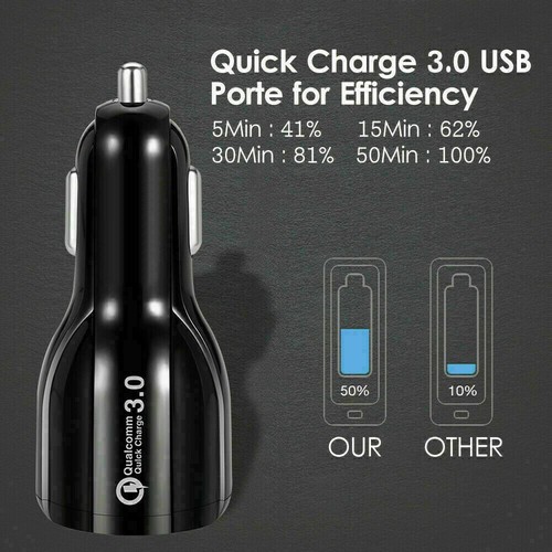 Mobile Phone Quick Charge Dual Port USB Fast Car Charger Portable Black With LED - Photo 9 sur 12
