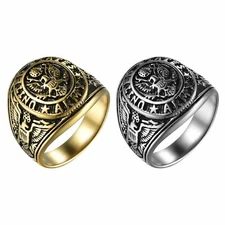 Mens Stainless Steel Ring Russia Flag Badge Eagle Punk Vintage Jewelry Gift 8-13