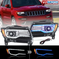 Pair VLAND Chrome LED Projector Headlights For 2011-13 Jeep Grand Cherokee Front