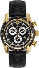 Versace VE2I00921 V-Ray Chronograph gold silver black Leather Men's Watch NEW