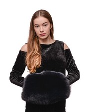 Genuine Jet Black Fox Fur Unique Handmade Muff Arms Warmer Barrel