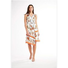 Elie Tahari Women's Jannele Orange Floral Sleeveless Fit & Flare Dress | Size 4