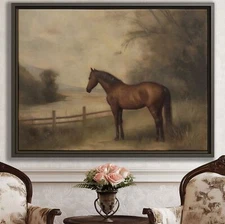 Majestic Horse Canvas Print Oil Painting Rustic Wall Art Equestrian Decor Framed
