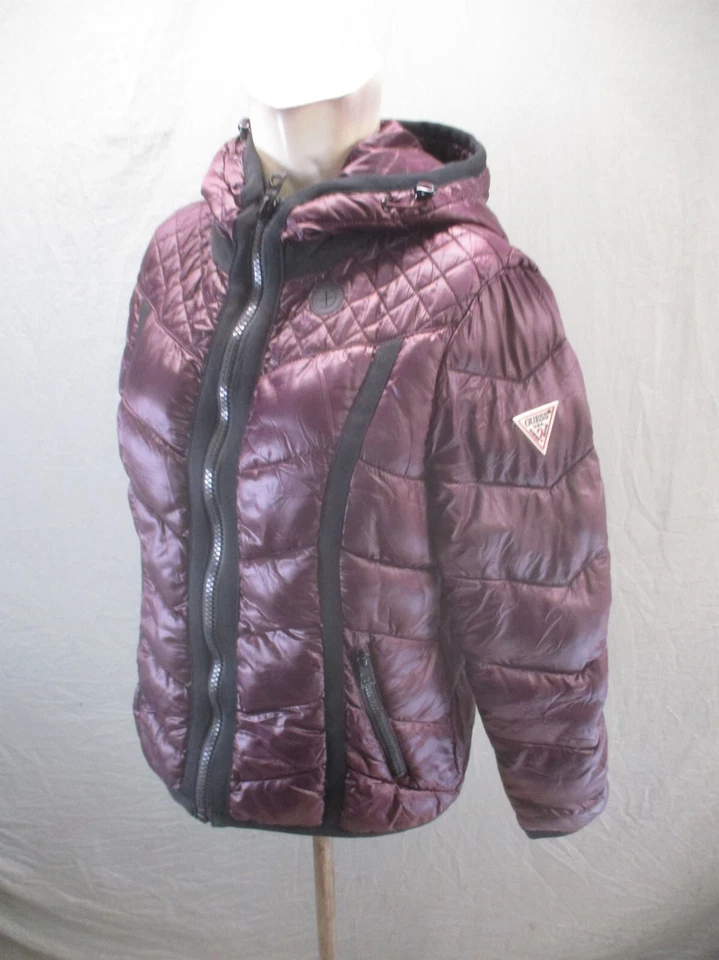 GUESS Size M Womens Wine Full Zip Hood Pocket Lightweight Insulated Jacket 517 - Image 3 of 4