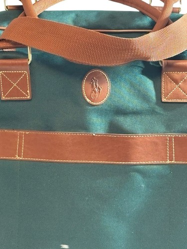 Polo Ralph Lauren Green Brown Large Canvas Duffle Bag Weekender w Shoulder Strap - Picture 5 of 16