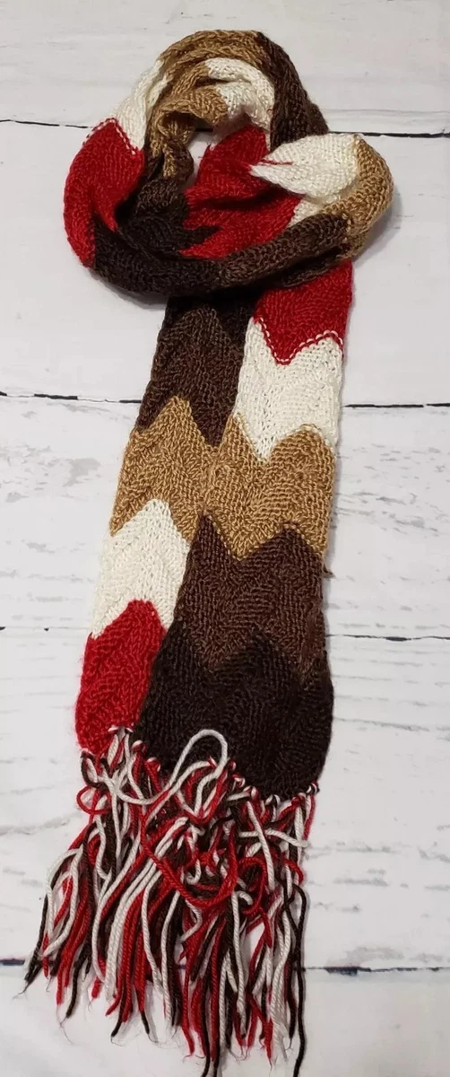 Old Navy Scarf Long Browns Red Ivory 96x6