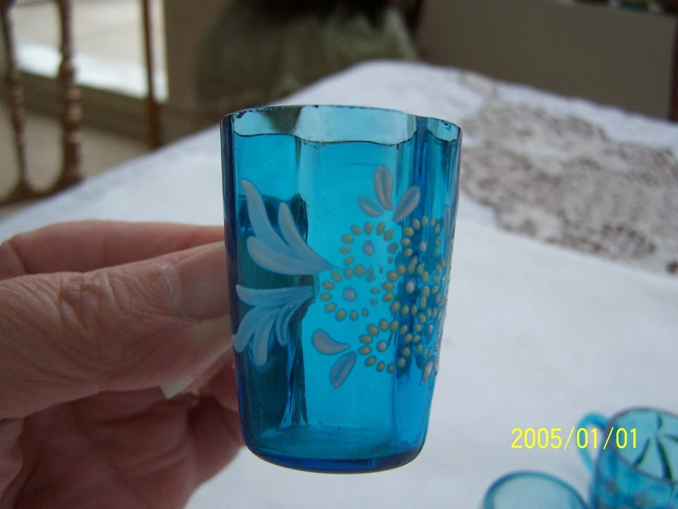 Lot de 3 anciens verres émaillés. Couleur bleue. Réf 3 - Photo 2/4