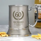 Personalised 60th Happy Birthday Silver Stainless Steel Tankard Gift Presents