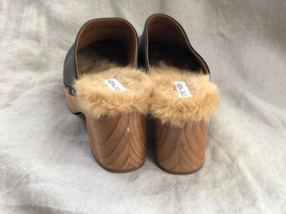 Zuecos Steve Madden Brooklyn para mujer 9,5 M con plataforma de madera forrados de cuero negro Foto 4 de 4