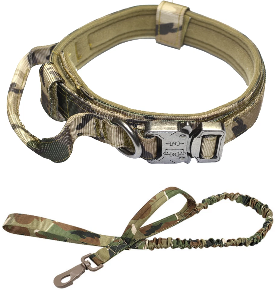 Dog Leash Collar Heavy Duty K9 Tactical Training Pet Metal Buckle Kit Set M L XL - Image 2 of 4