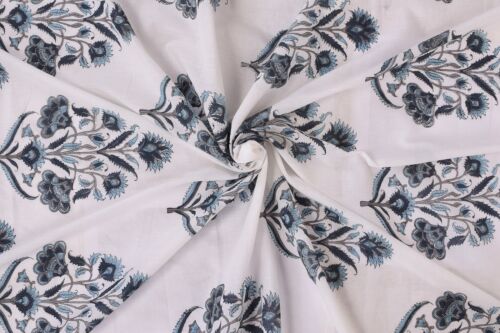 Ancien imprimé floral bloc imprimé à la main tissu coton décoration pièce tissu rideau - Photo 1/6