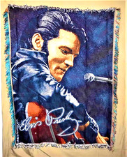 VTG Elvis Presley Throw Blanket / Tapestry EPE Fringe Elvis Singing  USA New