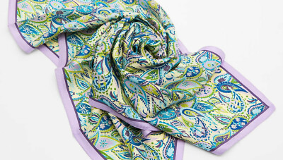 Zara Imprimé Soie Châle Écharpe 90 X 90cm Fleur Paisley Vert