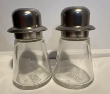 IKEA Magnus Lundstrom Salt Pepper Shaker Retro Spaceship UFO Glass Stainless Vtg