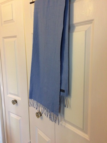 Powder Blue Soft Scarf Made In West Germany 11” Wide 3” Fringe 50” Long - Picture 3 of 5