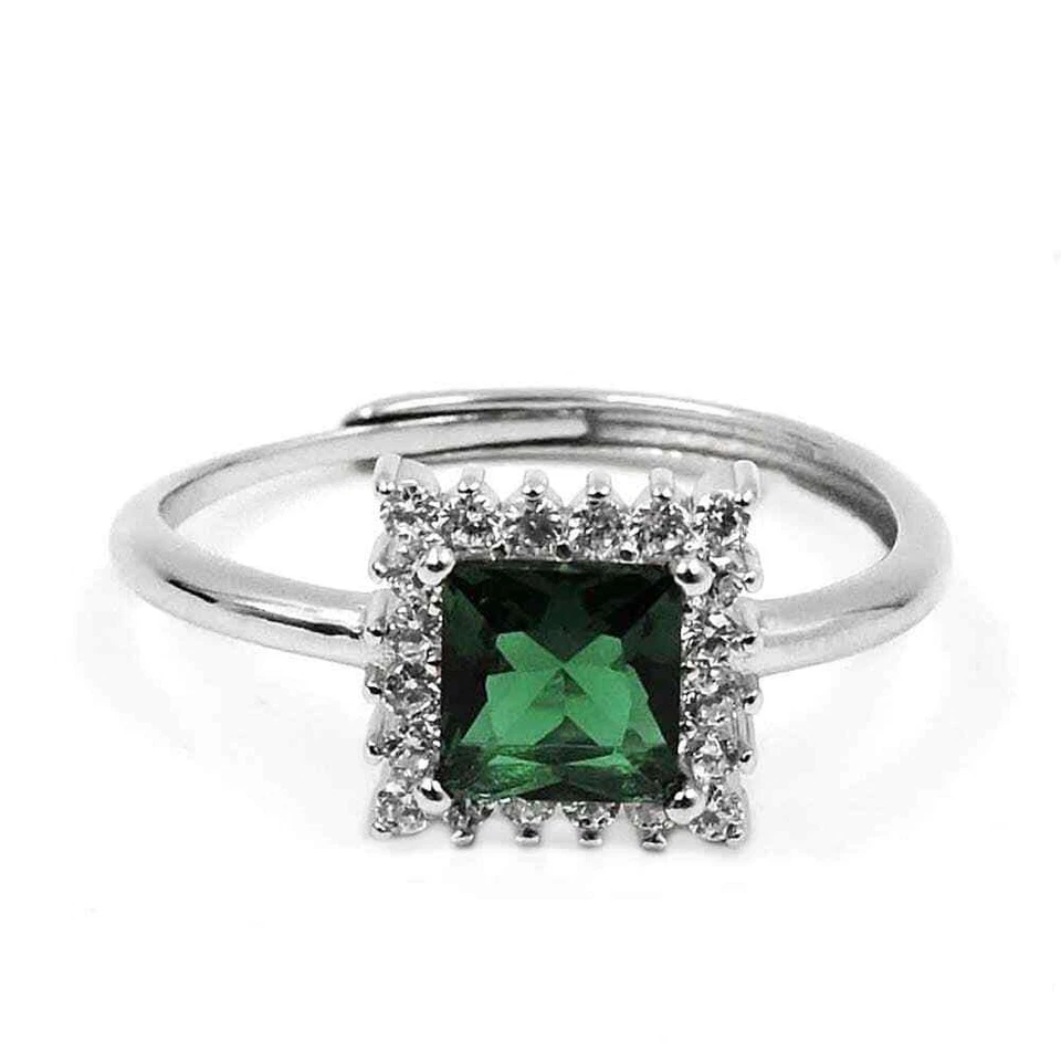 Anello Argento 925 Rodiato con Pietra Quadrata, Misura Regolabile - Immagine 2 di 4