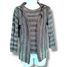VTG 70s 2 Pc LeRoy Knitwear Metallic Silver Lurex Cardigan Top Sz S Disco Mod