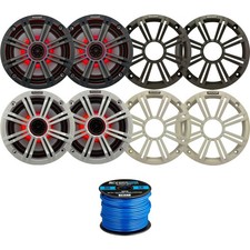 4 x Kicker 6.5" LED Marine Boat Coaxial Speakers, Enrock 16-G 50FT Speaker Wire