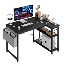 L Shaped Computer Desk with Reversible Shelves, 40 Inch Small Corner Desk wit...
