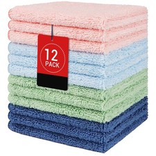 12x12 Inch Microfiber Towels 12 Pack, Absorbent Washcloths for Face Hands Body