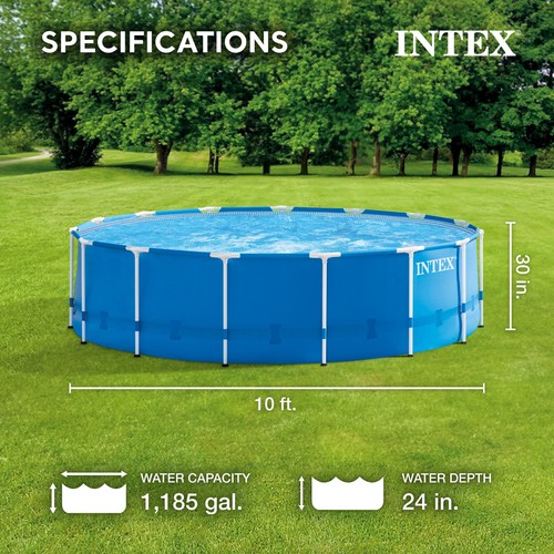 INTEX Metal Frame 10' x 30" Outdoor Swimming Pool with Filter Pump and Cover - Picture 2 of 11