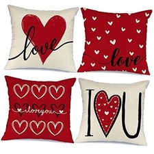 Valentines Day Pillow Covers 18x18 Set of 4 Love 18" x 18" Pack of 4 Red