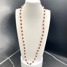 Vintage Red Gold White Faux Pearl Beaded Long Chain Statement Necklace Retro Y2K