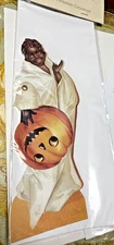 OLD PRINT FACTORY AFRICAN AMERICAN HALLOWEEN MECHANICAL DIE CUT PUMPKIN CARD New