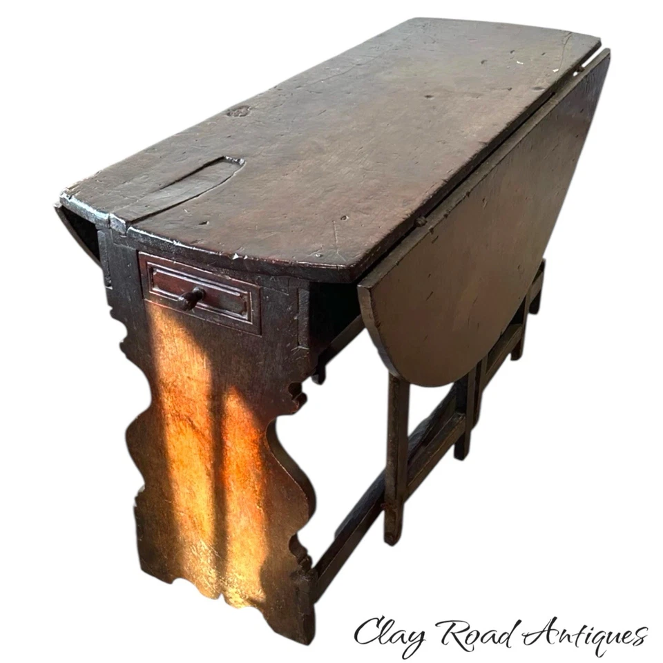 稀有 c 1700 小酒馆桌威廉玛丽酒吧农场 18 世纪古董门腿殖民 — 第 4/4 张图片