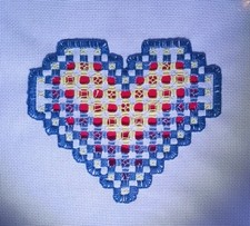 Vintage Cross Stitch Embroidery Heart Framed 8.5" x 11" Black Frame