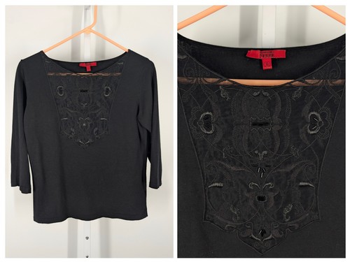 Gianfranco Ferré, Gianfranco Ferre Vintage 90s Bodycon Knit Blouse Sweater Beaded Black Small