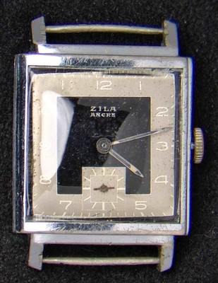 Zila Square Two-Tone Black Dial Men's Hand-Wind Vintage Swiss Watch -- Running