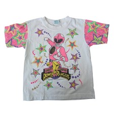 Vintage 1995 Power Rangers Pink Ranger Shirt Girl Kids 7/8 Made in USA Nostalgia