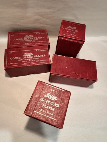 5 Boxes Of 100 Leitz Cover Glass Plates 2” X 2” With Ground Edges Cat. No. 15190 - Picture 3 of 3