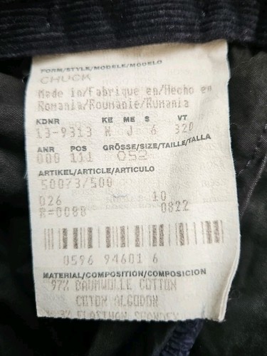 Vtg Hugo Boss Mens W36 L34 Navy Blue Straight Chuck Cord Trousers Designer Gr 52 - Picture 12 of 13