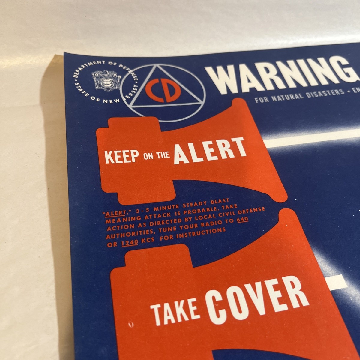 VINTAGE ORIGINAL NOS CIVIL DEFENSE WARNING SIGNALS POSTER FOR